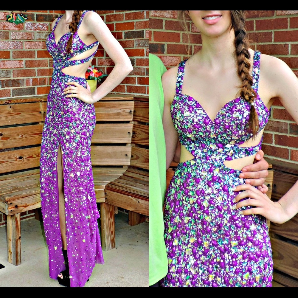 Purple Rhinestone Prom Dress
